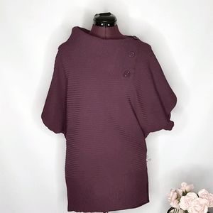 Cable & Gauge ribbed pullover tunic top silk blend button cowl neck womens lg